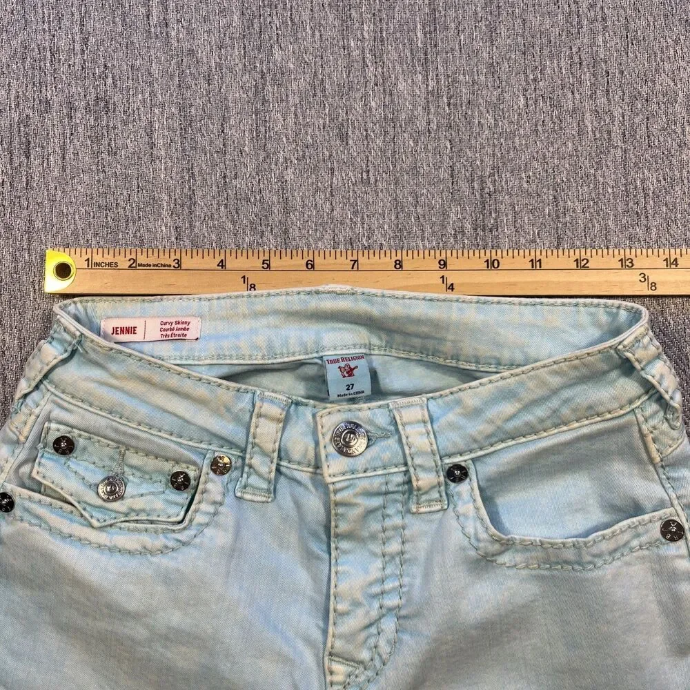 True Religion Jennie Curvy Skinny Short SE Ricky Jeans Size 27 Aqua/Turquoise